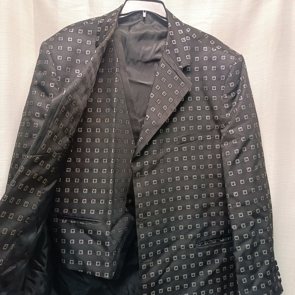 Falcone Harlem Nights Mens‎ 56L Black Metallic Geometric Print Blazer & Vest